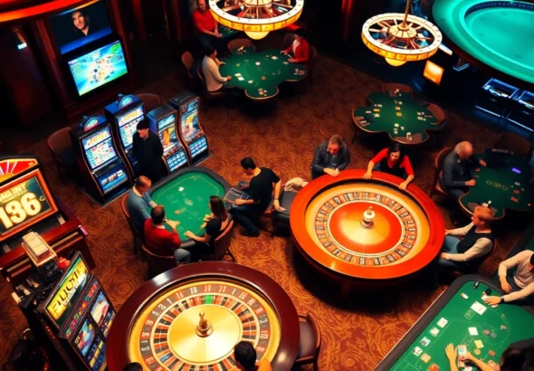 Experience the thrill of "88 new" as players enjoy poker and roulette at a vibrant casino setting.