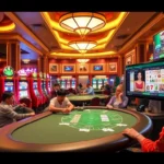 Experience the excitement at tại 789win with players enjoying poker and vibrant slot machines.